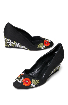 botanical embroidered wedge