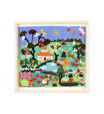 arpillera art quilt, spring garden