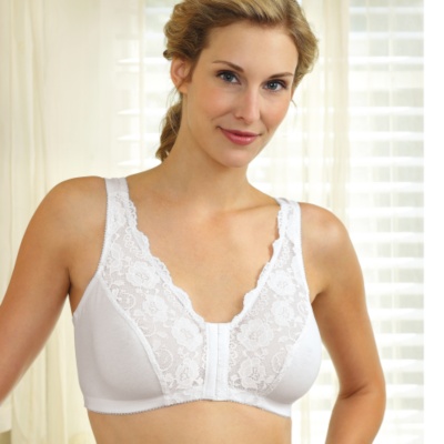 Front Hook Lacy Leisure Bra  white b