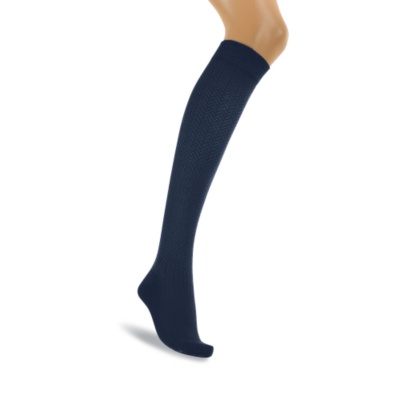FootSmart Women's Wood Silk Herringbone Pattern Moderate Support Trouser Socks, Pair navy