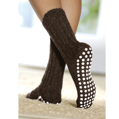 Mens / Womens Treaded 100% Wool Slipper Socks, Pair brown