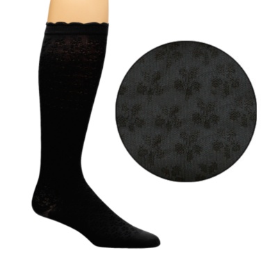 Smart Support Women's Floral Pattern Scalloped Top Light Support Trouser Socks, Pair