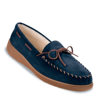FootSmart Men's 'Huron Moccasin' Slippers  navy w/2e
