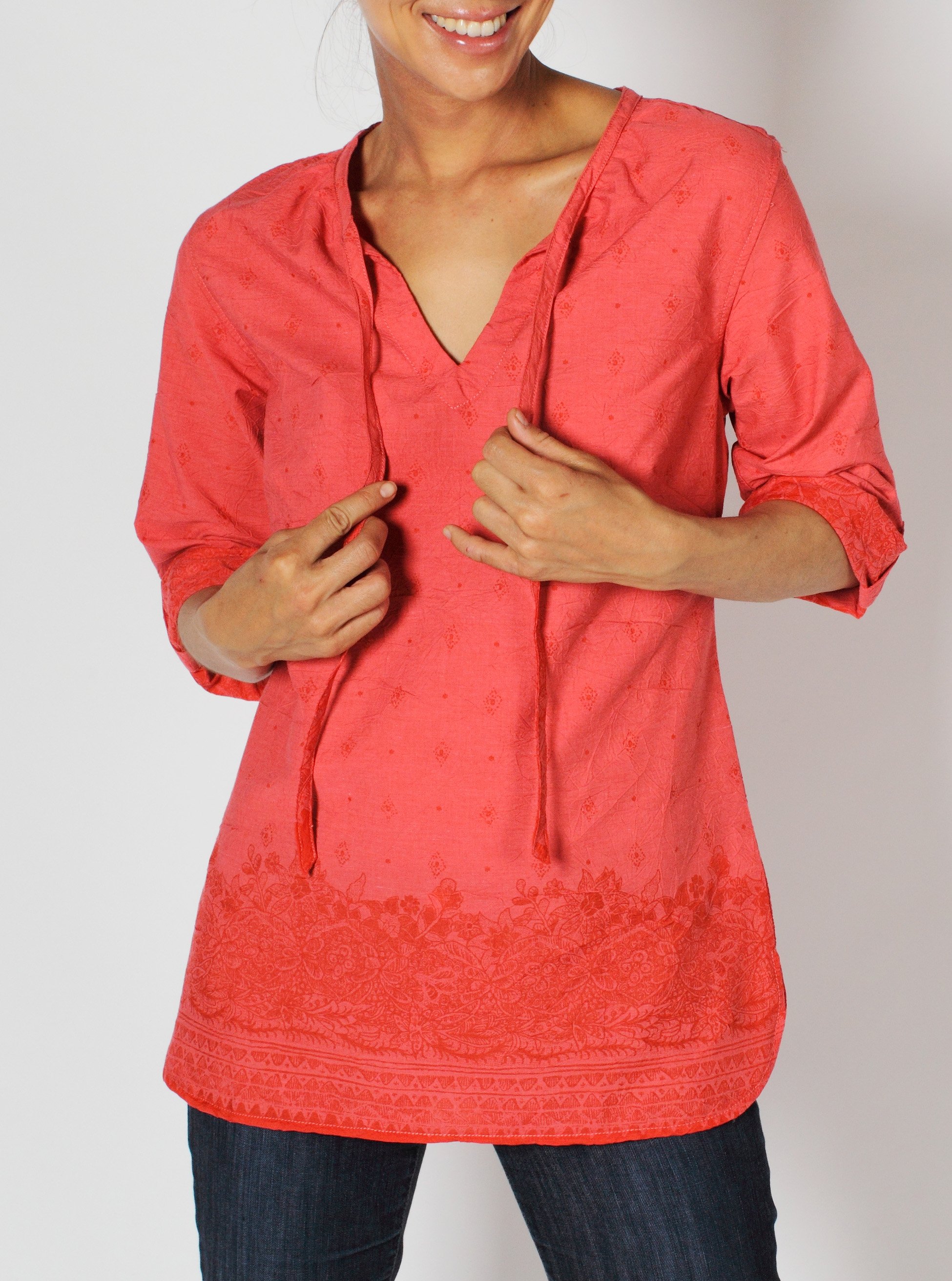 Look and feel like a seasoned traveler in the Razi Tunic. The fun batik print...