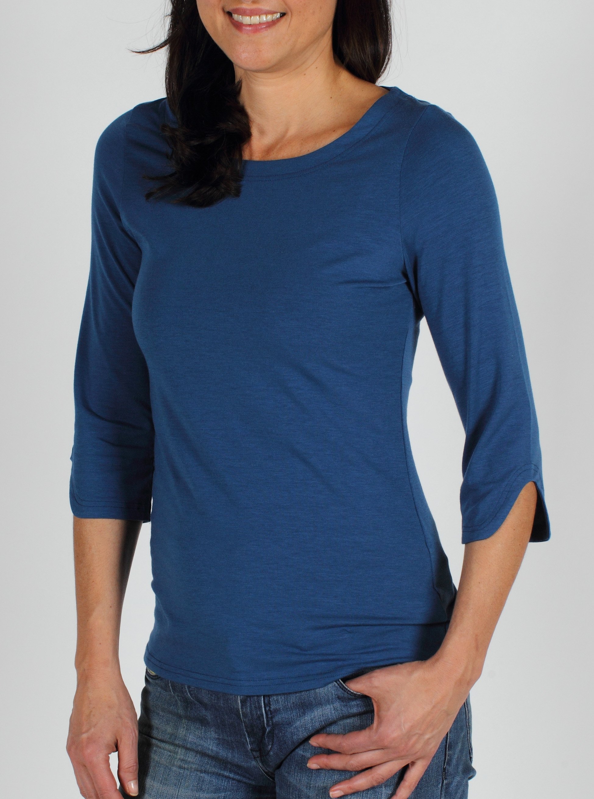 A flattering neckline and fun notch sleeve detail take the Go-To Boatneck ...
