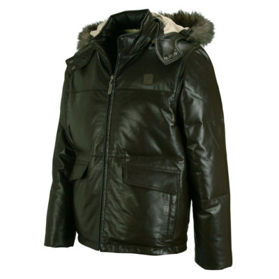 leather quilted down jacket