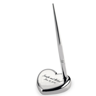  Wedding Favors on Personalized Silver Plated Heart Shaped Pen Stand Wedding Favor