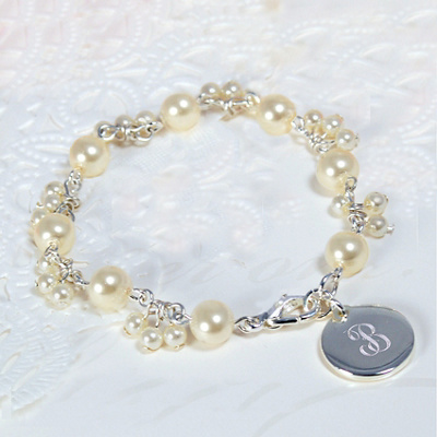 Personalized Pearl Cluster Charm Bracelet for Bridesmaids