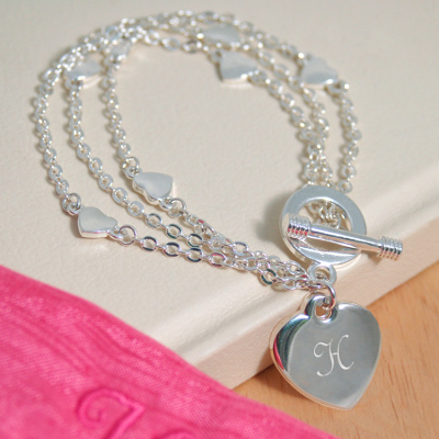 Triple-strand Heart Charm Bracelet