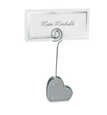 Silver Heart-Shaped Place Card Holder with Crystals