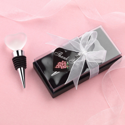 Solid Heart Bottle Stopper with Gift Box and Organza Ribbon Bow