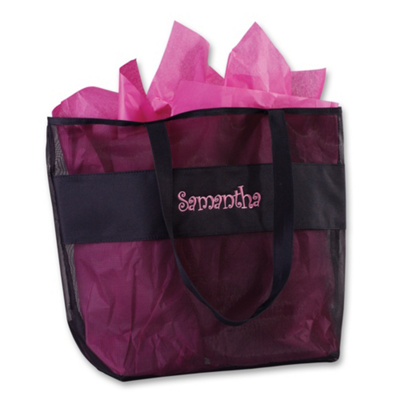 Monogrammed Beach Totes on Classic Black Mesh Tote  Personalized Bridesmaids Gifts