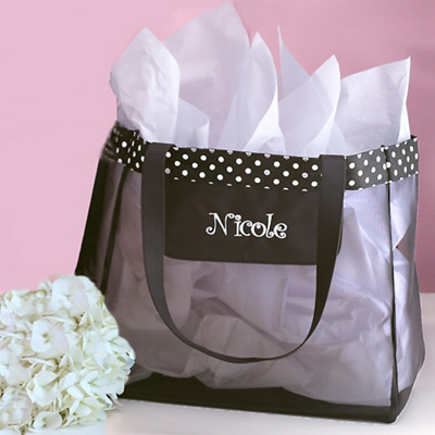 Polka Dot Black Mesh Bridesmaid's Tote