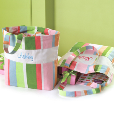 Tote Bags Girls on Personalized Striped Tote Bag With Dots For Bridesmaids