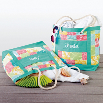 Personalized Patchwork Beach Tote for Bridesmaids