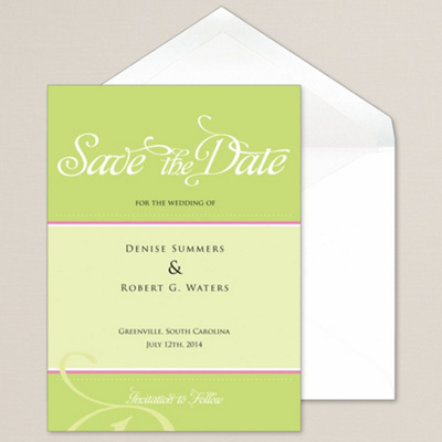 Green and Pink Stripe Save-the-Date Card