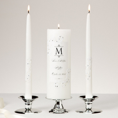 Piazza Lace and Crystals Unity Candle and Tapers Set