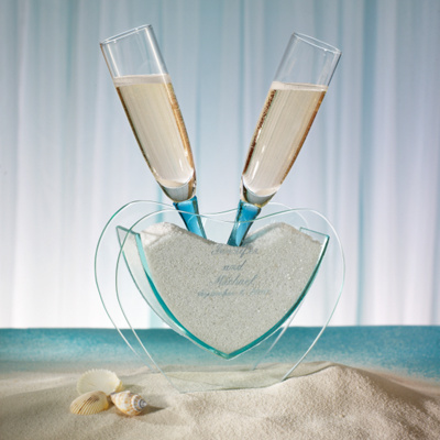 Coastal Mist Toasting Glasses with Vase and Sand