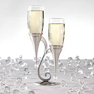 Heart Jewel Toasting Flutes and Silver Holder Set
