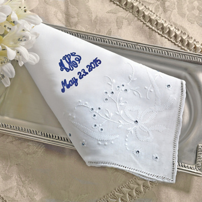 Shimmering Crystals Embroidered Wedding Handkerchief