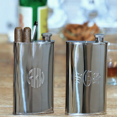 Stainless Steel Flask and Cigar Holder