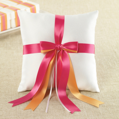 Fuchsia and Orange Darling Duo Wedding Ring Pillow