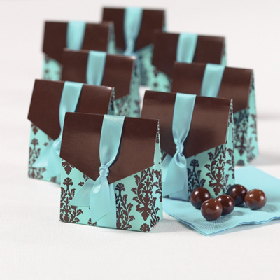 Back To Shopping Home Turquoise and Brown Flourish Wedding Favor Boxes
