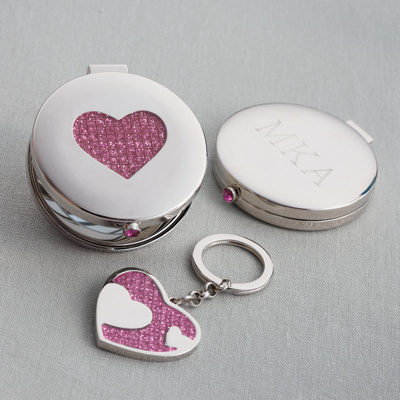 Glitter Heart Compact and Keychain Set