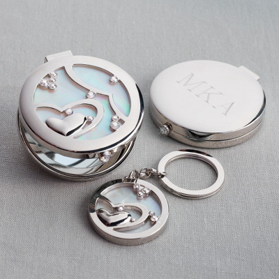Contemporary Heart Compact and Keychain Set
