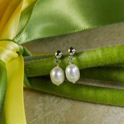 Rice Pearl Sterling Drop Earrings