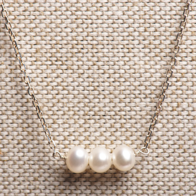 Triple Pearl and Sterling Necklace