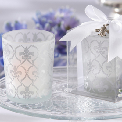 Fleur-de-Lis Frosted-Glass Wedding Tea Light Holder - Set of 4