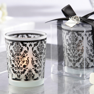 Damask Frosted Glass Tea Light Holder