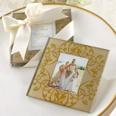 Unusual Golden Wedding Gifts on Golden Brocade Photo Coasters Wedding Favor  Set Of 2