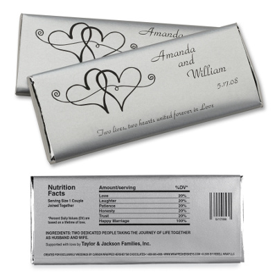 Hershey's® Chocolate Bars with Personalized Wrappers Twin Heart Design, Silver