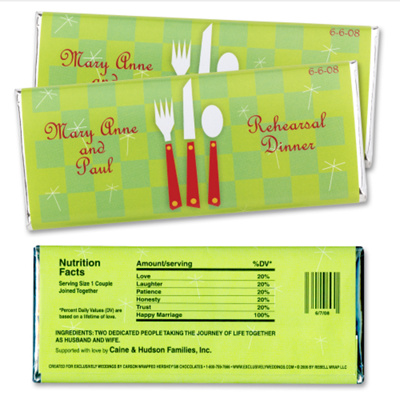 Hershey's Chocolate Bars with Personalized Wrappers Rehearsal Dinner Design