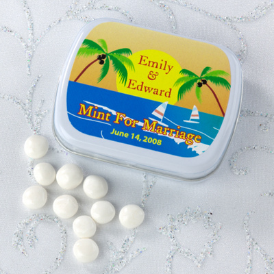 Personalized Mint Tin Wedding Favors Palm Trees and Sail Boats