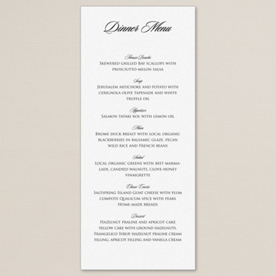 Romantic Shimmer Wedding Menu