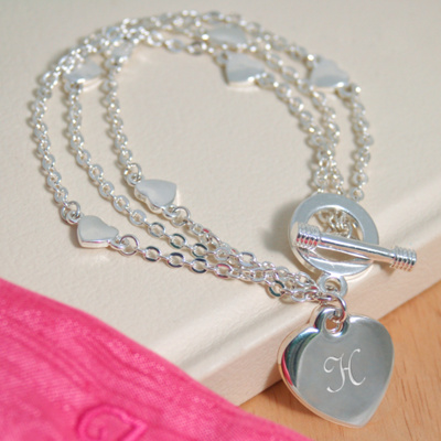 Triple Strand Heart Charm Bracelet