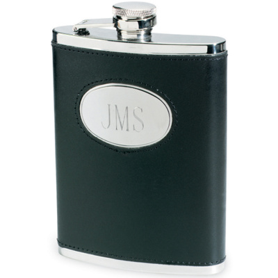 Black Leather and Stainless Steel Flask