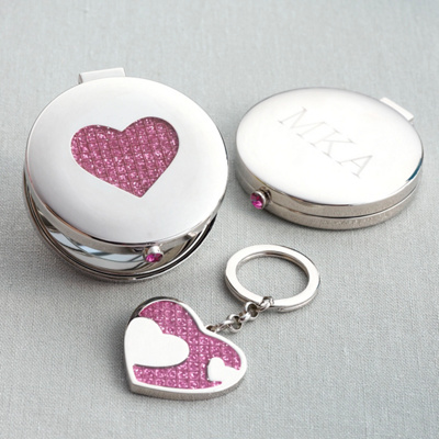 Glitter Heart Compact and Keychain Set