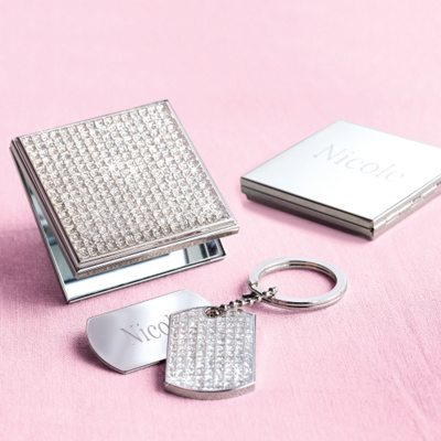 Square glitter compact and keychain set