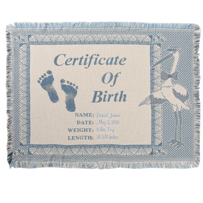 Birth Certificate Throw in Blue