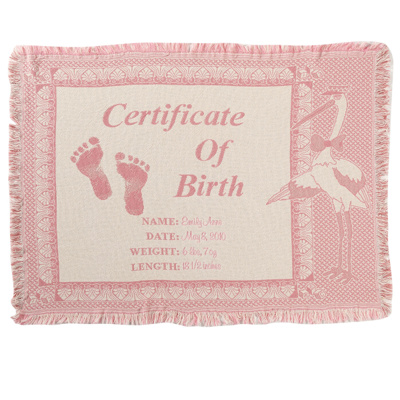 Birth Certificate Throw in Pink