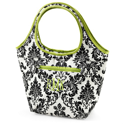 Damask with Lime Trim Lunch Tote