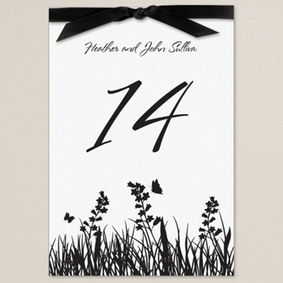 Butterfly Kisses Black Wedding Reception Table Number Cards