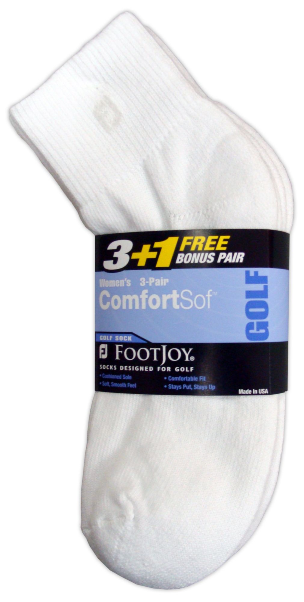 FootJoy Women's CottonSof Quarter 3 + 1 White Socks