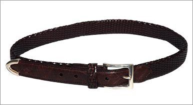 Greg Norman Men's Leather Cross Hatched Silver Tipped Belt