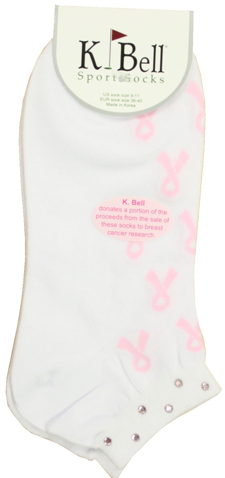 K Bell Rhinestone Cuff Pink Ribbon Sport Sock