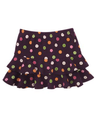 Button Flower Ruffle Skort